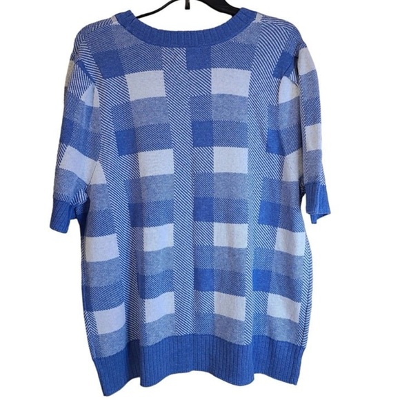 Ava and Viv Womens Short Sleeve Sweater Size 1X Blue Plaid Ribbed Hem and Cuffs - Picture 3 of 6